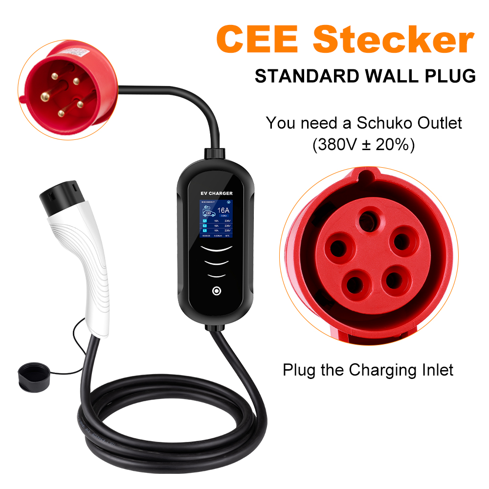 IPENGEN 11KW 16A 3 Phase EV Po - Portable Ev Charger 32A Type 2 Cee Plug 评论和价格